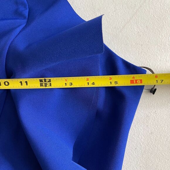 Vince Camuto Women's Size 4 Halter Neck Laguna Crepe Body Con Dress Blue Ruffle - Picture 9 of 13